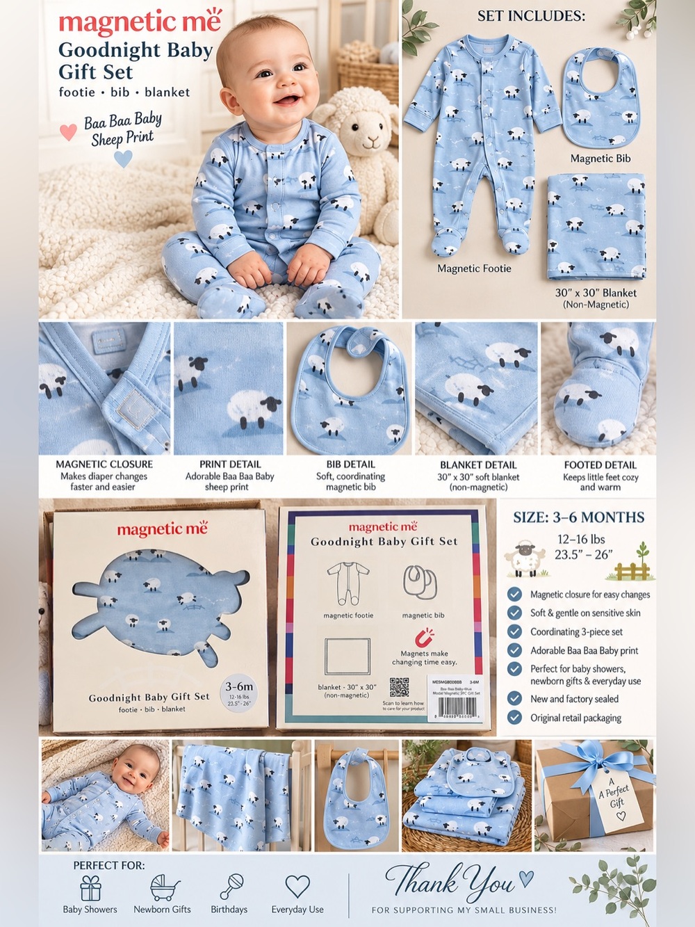 Magnetic Me Goodnight Baby Gift Set Baa Baa Baby Sheep 3-6M New Sealed